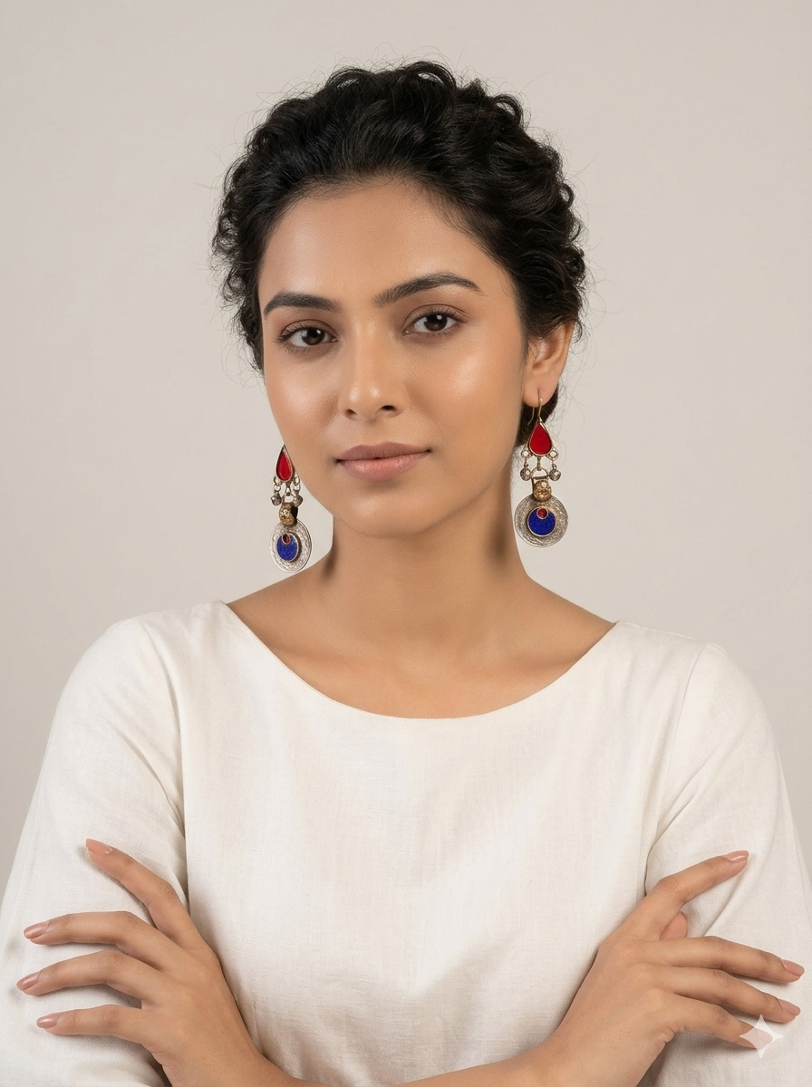 Afghan Rang Coin Earrings – Red & Blue