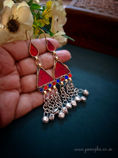 Lal Trikon Boond Afghan Earrings