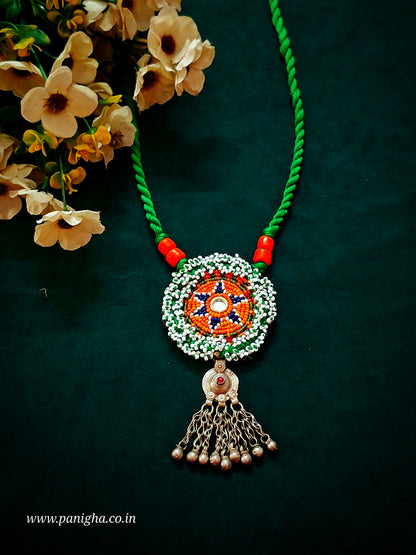 Vintage Afghan Pendant Necklace with Kutch Beaded Medallion