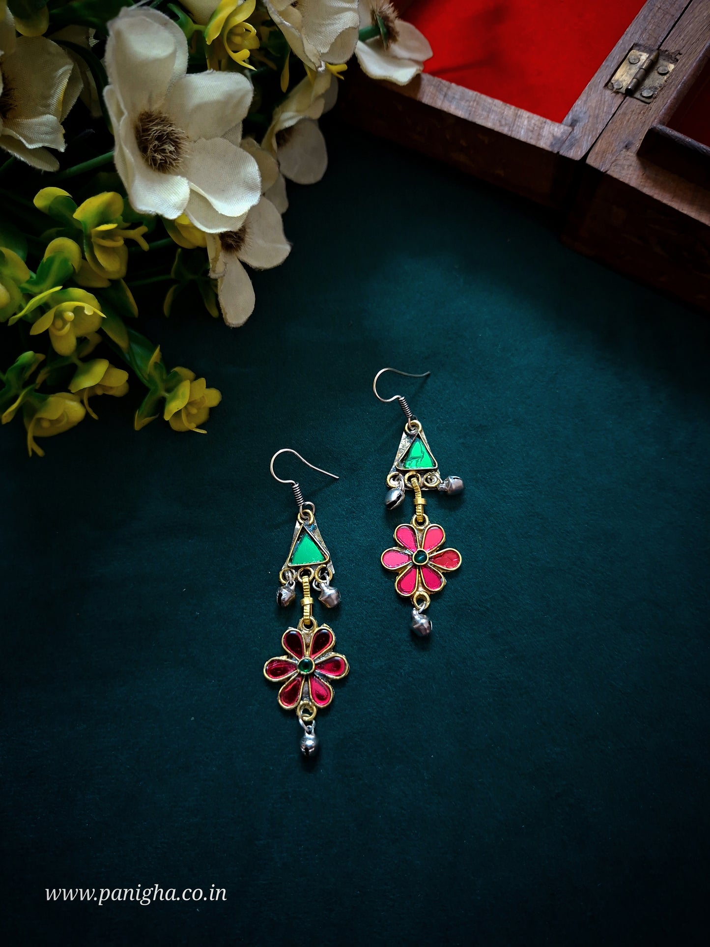 Desert Flower Earrings - Green & Pink