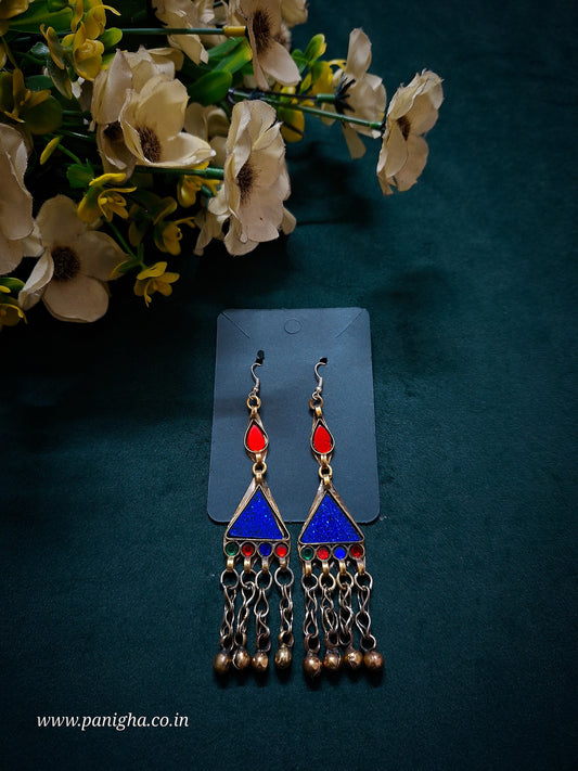 Trikon Boond Afghan Earrings (Red & Blue)