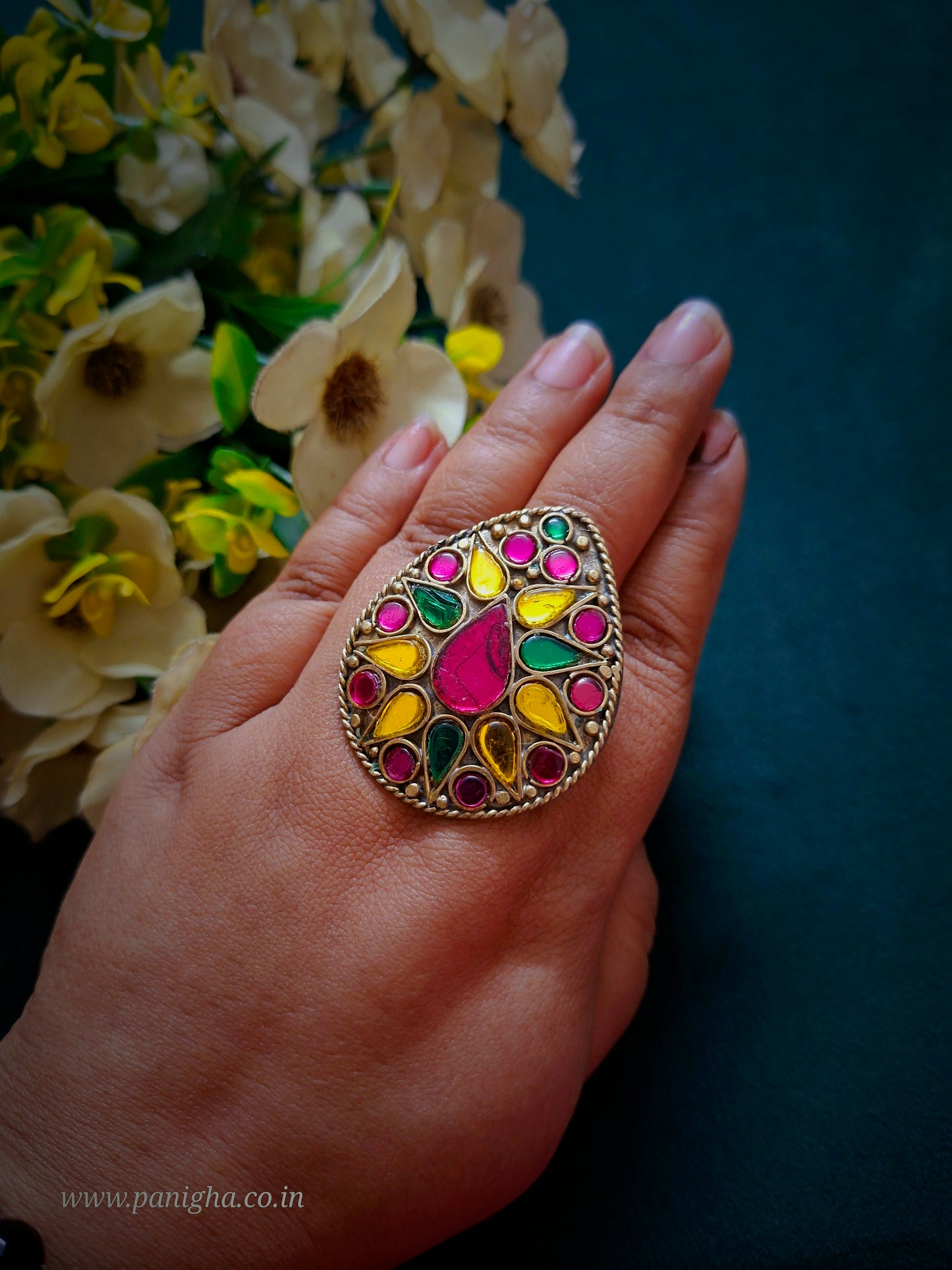 Pila Gulabi Afghan Statement Ring