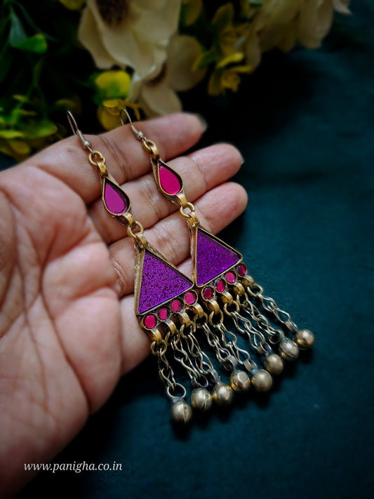 Trikon Boond Afghan Earrings (Pink & Purple)