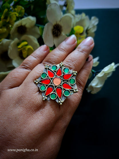 Gulnar Red & Green Vintage Afghan Rings